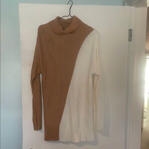 Alfani Brown and Cream Cowl Neck Sweater Dress